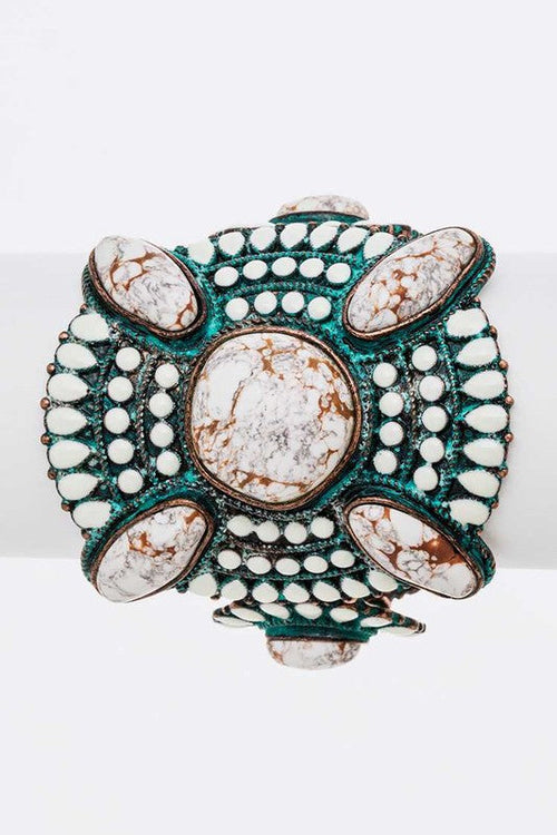 Genuine Stone Statement Stretch Bracelet Turquoise Boho