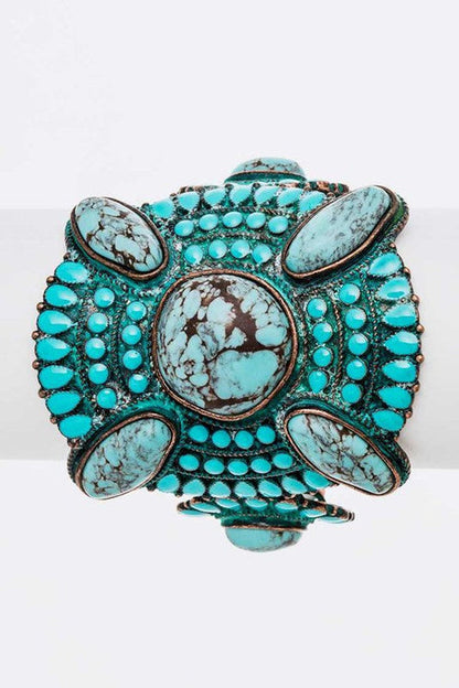 Genuine Stone Statement Stretch Bracelet Turquoise Boho
