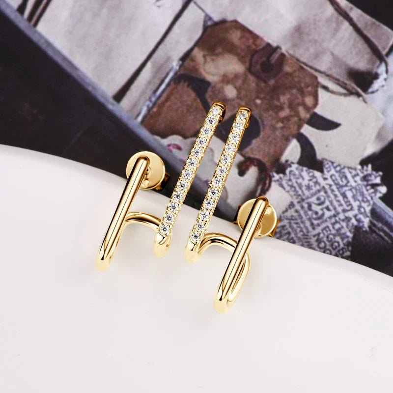 Moissanite Geometric Stud Earrings 925 Sterling Silver Push Back Gift For Women