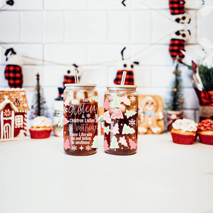 Holiday Funny Insulated Tumbler 17oz Tree Tops Glisten Children Don't Listen Coffee Cup