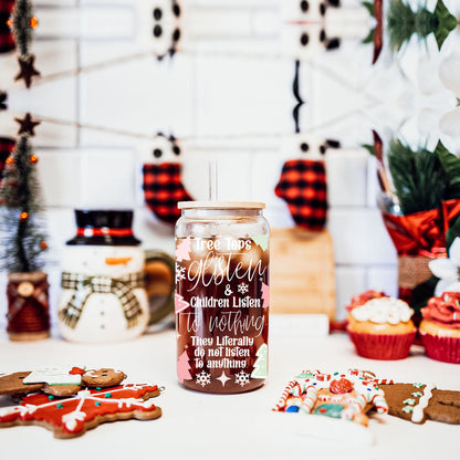 Holiday Funny Insulated Tumbler 17oz Tree Tops Glisten Children Don't Listen Coffee Cup