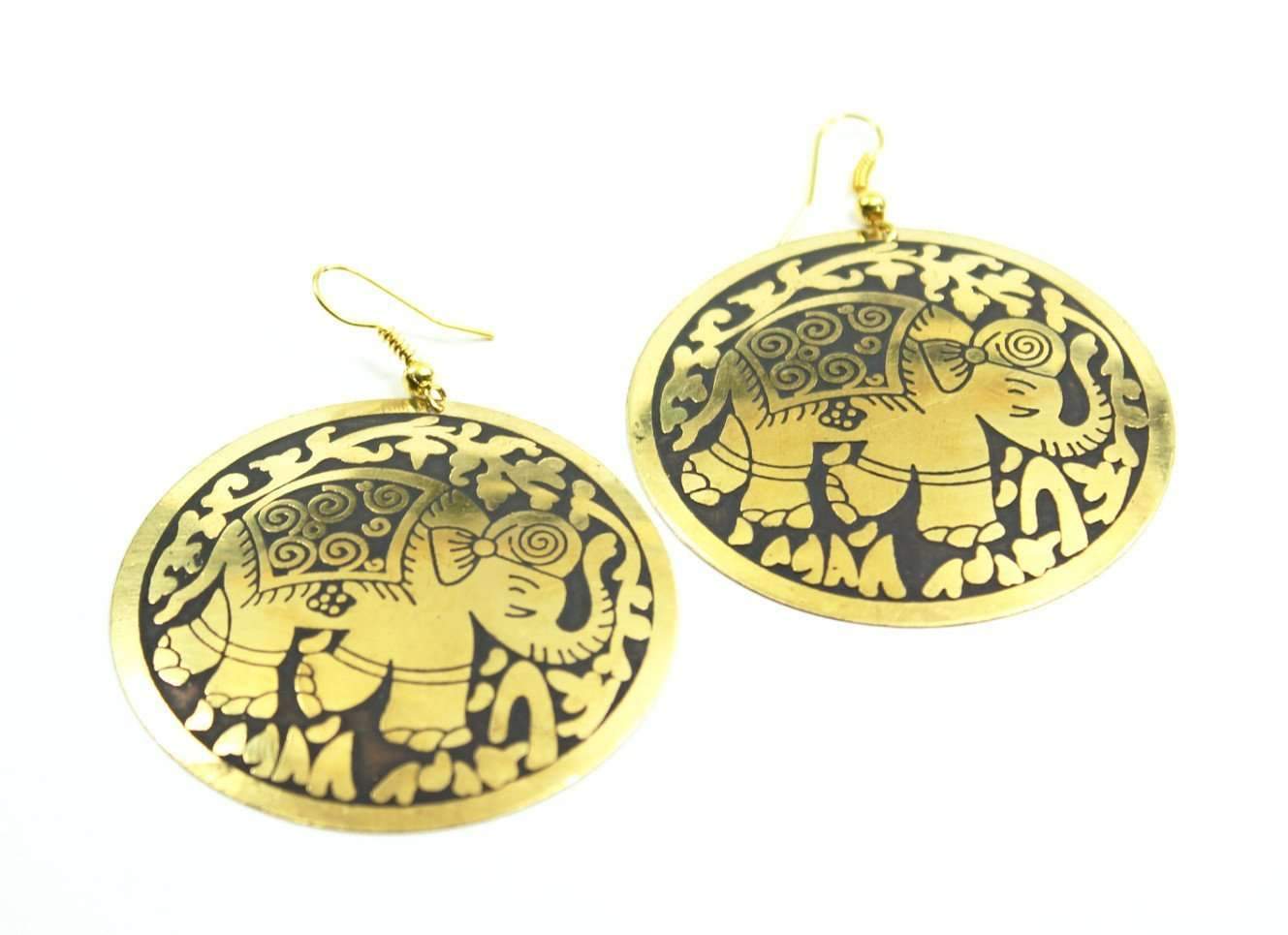 Gold Boho Elephant Dangle Earrings Travel Charm Jewelry
