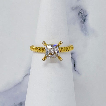 Gold Braided Band Princess Cut Solitaire Ring For Women