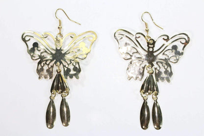 Gold Butterfly Dangle Earrings Lightweight Filigree Boho