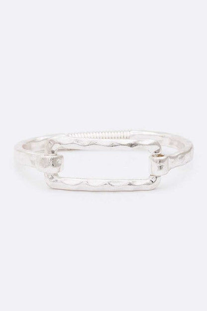 Gold Hammered Rectangle Spring Bangle Bracelet Womens