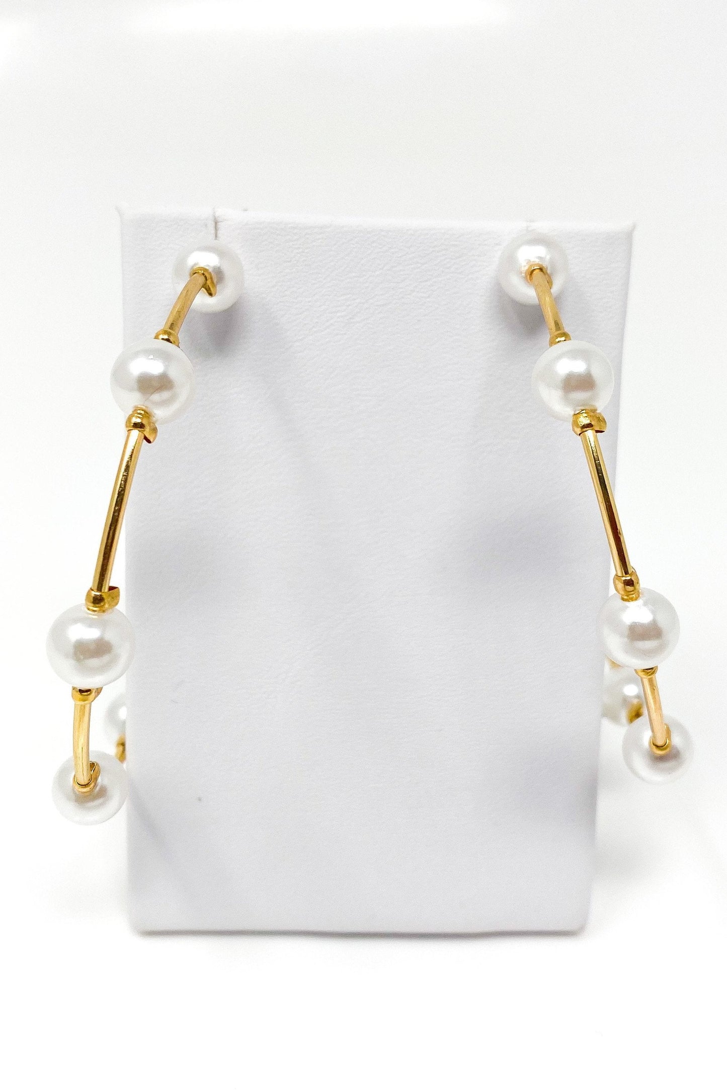 Gold Pearl Hoop Earrings Elegant Classic Lightweight