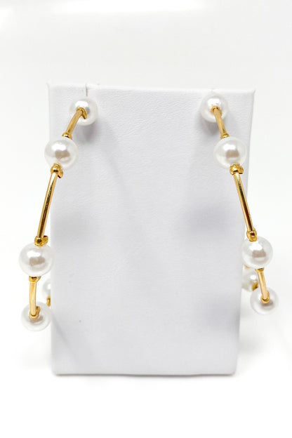 Gold Pearl Hoop Earrings Elegant Classic Lightweight