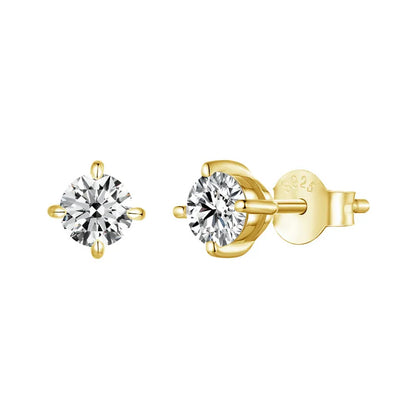 Gold Plated Moissanite Stud Earrings 925 Sterling Silver Engagement Bridal Gift