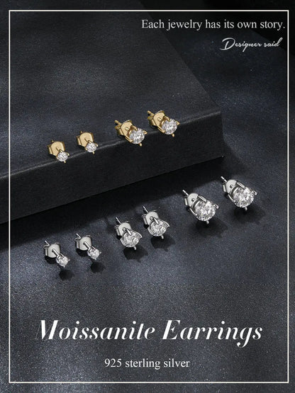 Gold Plated Moissanite Stud Earrings 925 Sterling Silver Engagement Bridal Gift