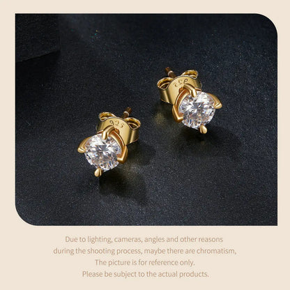 Gold Plated Moissanite Stud Earrings 925 Sterling Silver Engagement Bridal Gift