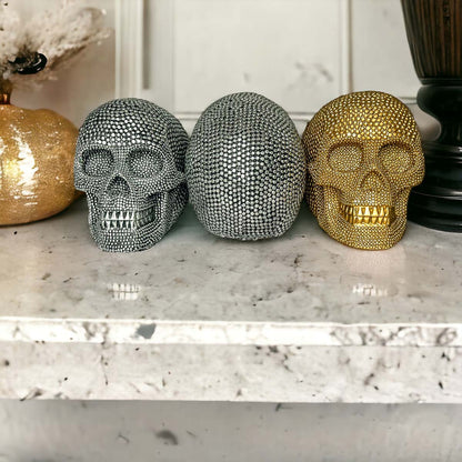 Gold Resin Beaded Skull Decor Rustic Table Accent Bookend Halloween Centerpiece