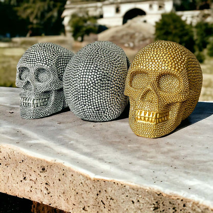 Gold Resin Beaded Skull Decor Rustic Table Accent Bookend Halloween Centerpiece