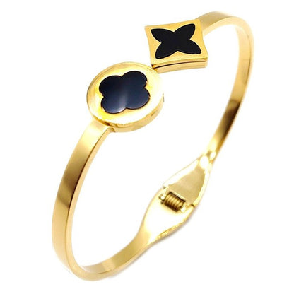 Gold Stainless Steel Clover Cuff Bangle Adjustable Delicate