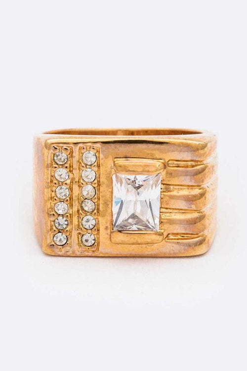 Gold Tone Square Crystal Fashion Ring With Accent Stones
