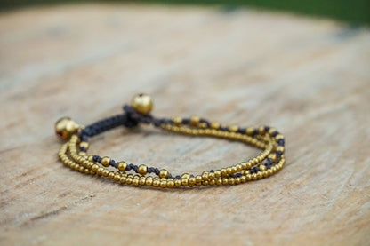 Golden Triple Strand Boho Brass Bracelet Adjustable