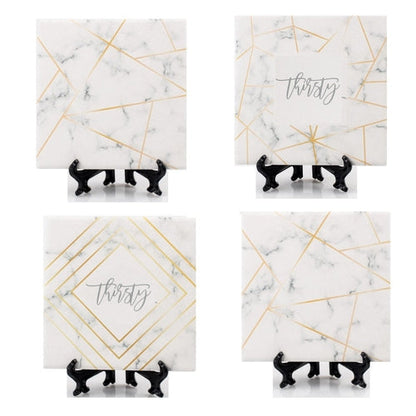 Golden Geometric Ceramic Coaster 4 Inch Cork Back Modern Thirsty Coaster Single Or Set