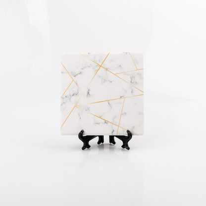 Golden Geometric Ceramic Coaster 4 Inch Cork Back Modern Thirsty Coaster Single Or Set