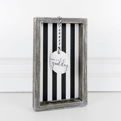 Farmhouse Modern Wooden Tray Black White Striped Decorative Serving Tray 10 x 6 x 1.5 Inch