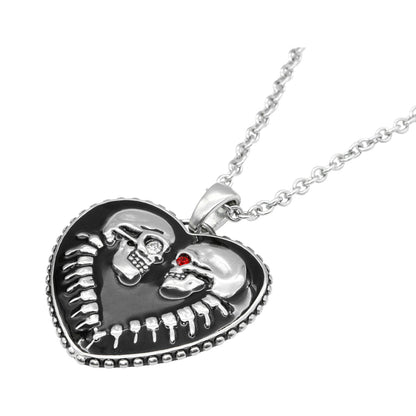 Gothic Skull Heart Necklace Sterling Silver Pendant