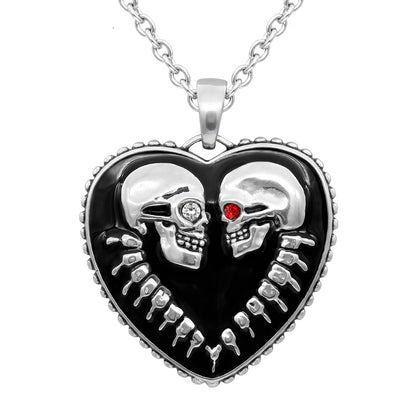 Gothic Skull Heart Necklace Sterling Silver Pendant