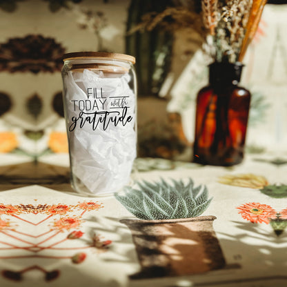 Gratitude 17oz Glass Tumbler With Bamboo Lid And Straw - Reusable Drinkware