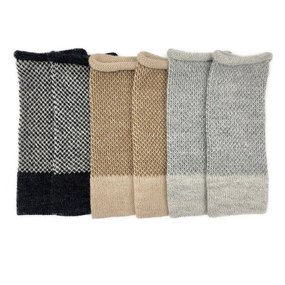 Gray Interwoven Alpaca Fingerless Gloves Long Wrist Warmers With Thumb Slit