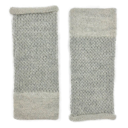 Gray Interwoven Alpaca Fingerless Gloves Long Wrist Warmers With Thumb Slit
