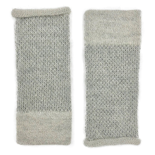 Gray Interwoven Alpaca Fingerless Gloves Long Wrist Warmers With Thumb Slit