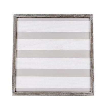 Gray White Striped Wooden Charger Tray 15x15x0.5 Inch Decorative Serving Tray Minimalist Home