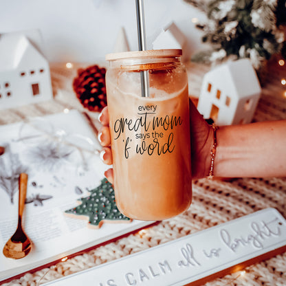 Every Great Mom 17oz Glass Tumbler With Bamboo Lid And Stainless Straws Gift For Mom