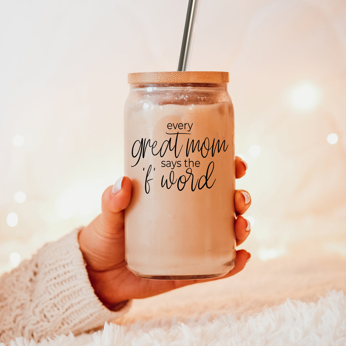 Every Great Mom 17oz Glass Tumbler With Bamboo Lid And Stainless Straws Gift For Mom