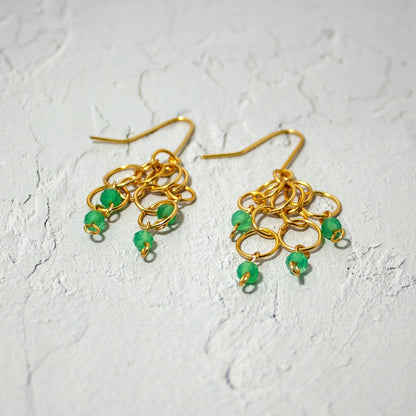 Green Agate Gold Dangle Earrings Boho Drop Lightweight