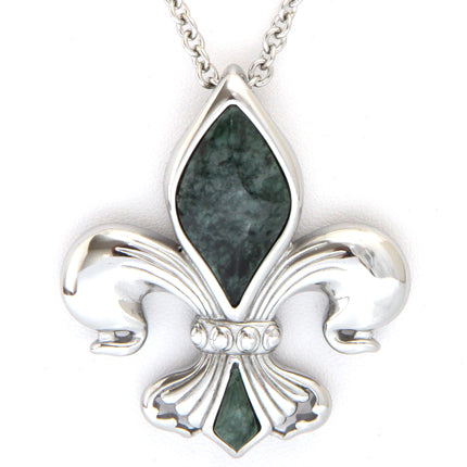 Green Marble Lily Pendant Necklace Vintage Fleur Charm