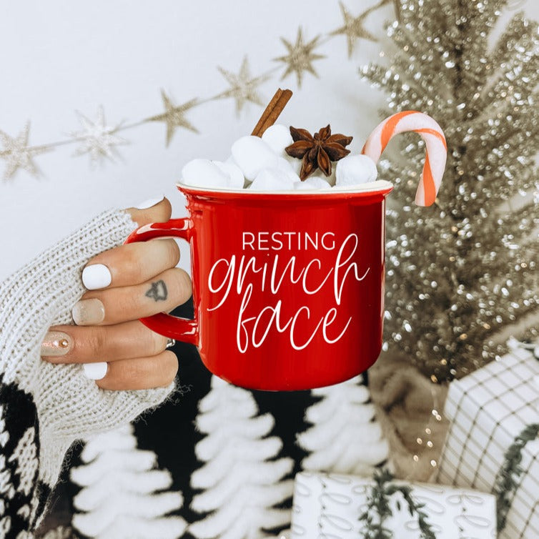 Grinch Face Mug 14.5oz Ceramic Campfire Mug Red Green Funny Holiday Coffee Cup