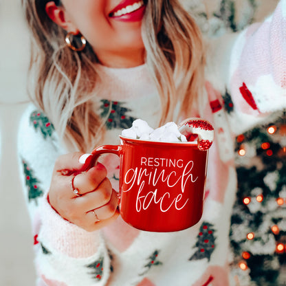 Grinch Face Mug 14.5oz Ceramic Campfire Mug Red Green Funny Holiday Coffee Cup