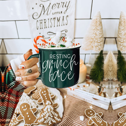 Grinch Face Mug 14.5oz Ceramic Campfire Mug Red Green Funny Holiday Coffee Cup