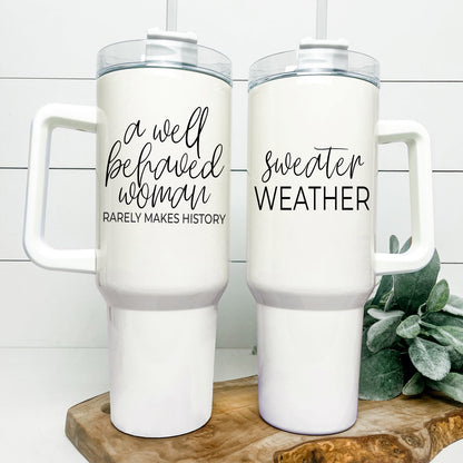 Insulated 40oz Travel Mug With Handle, Lid & Straw - Sweater Weather Fall Mug