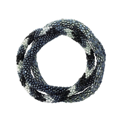 Gunmetal Gray Roll-On Beaded Bracelet Set of 3 Stackable Glass Seed Beads