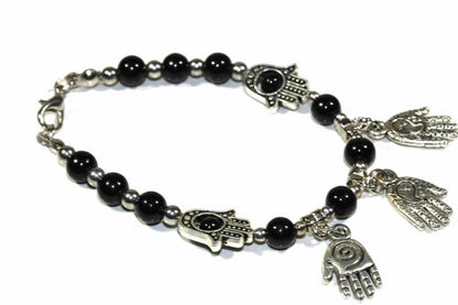 Hamsa Hand Turquoise Beaded Charm Bracelet Adjustable