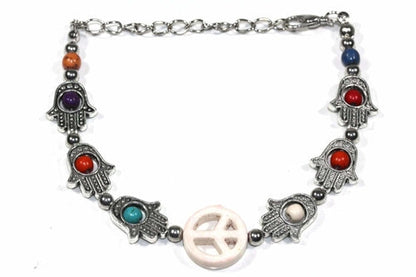 Hamsa Hand Peace Bracelet Adjustable Beaded Silver Charm