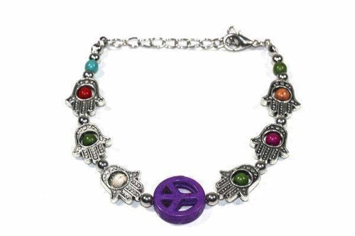 Hamsa Hand Peace Bracelet Adjustable Beaded Silver Charm
