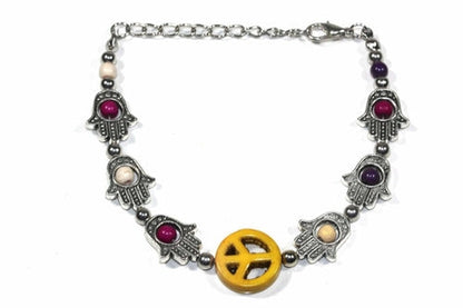 Hamsa Hand Peace Bracelet Adjustable Beaded Silver Charm