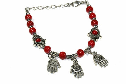 Hamsa Hand Turquoise Beaded Charm Bracelet Adjustable