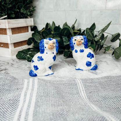Staffordshire Dog Salt And Pepper Shakers Ceramic Hand-Painted Blue White