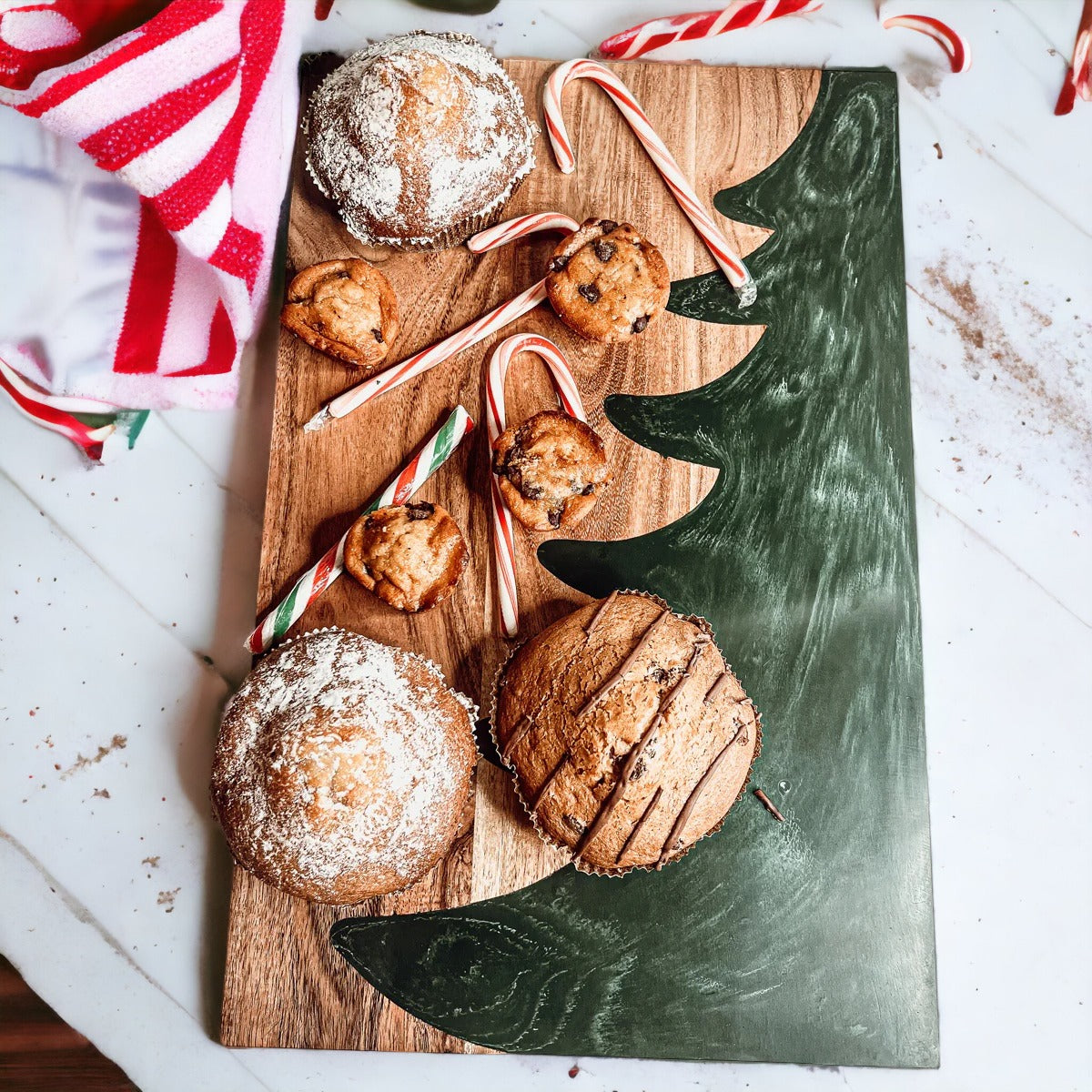 Christmas Charcuterie Serving Board Wood Resin Handcrafted Marbled Tree Inlay