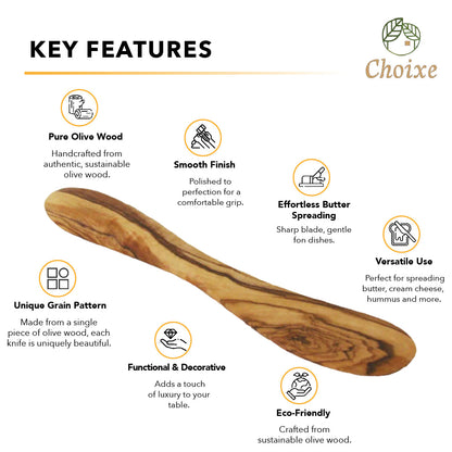 Mediterranean Olive Wood Butter Knife Handcrafted Smooth Single-Piece