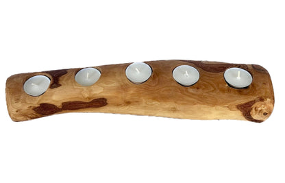 Olive Wood Candle Holder, Handcrafted Mediterranean Wood Tealight Stand