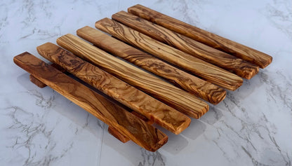 Olive Wood Pan Coaster - Handcrafted Square Trivet For Hot Pans Kitchen