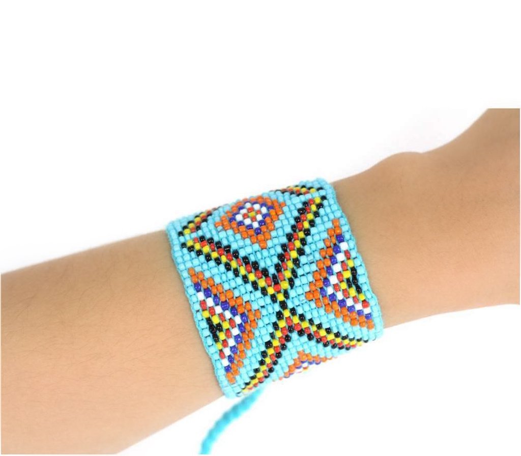 Geometric Beaded Cuff Bracelet Handmade Hmong Tribal Boho Glass Beads