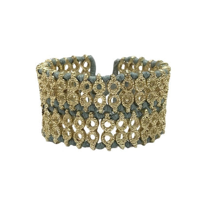 Handwoven Beaded Cotton Thread Cuff Bracelet Indian-Inspired Statement